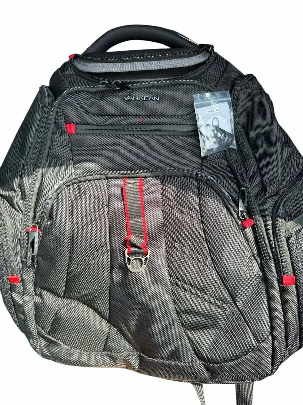 VANKEAN Black Travel Laptop Backpack with USB Charging Port and Zipper Lock